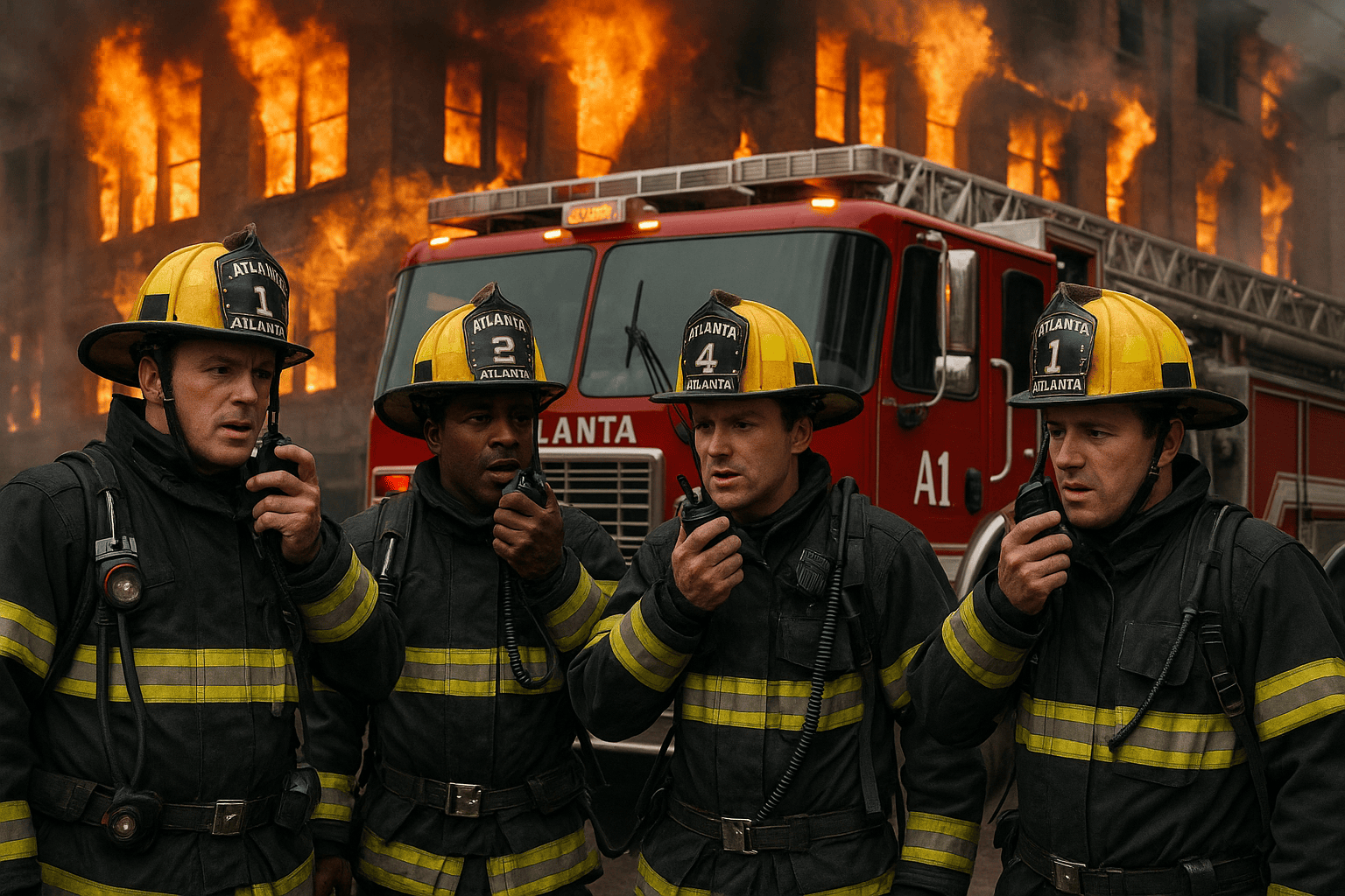 Group of firefighters in front of fire engine illustrating the importance of ERRCS for emergency response